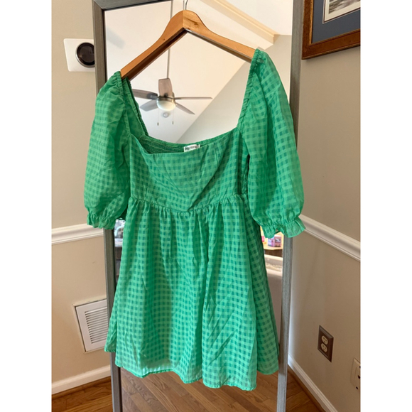 Women's Beginning Boutique Green Gingham Mini Dress Size 8 - Picture 2 of 4